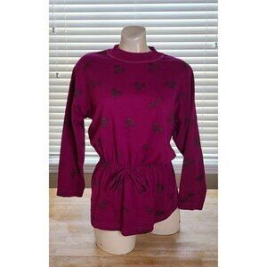 Obvious Womens Magenta Color Long Sleeve Drawstring Waist Pullover Top Sz M